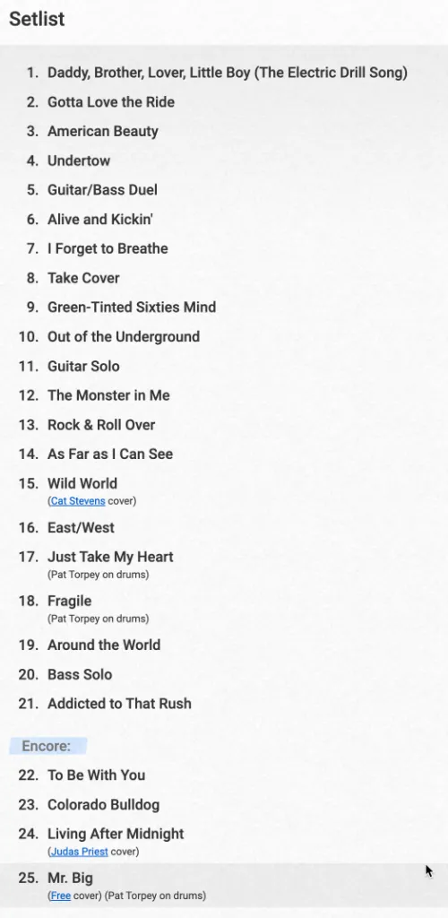 2014-11-02 미스터빅 내한공연 셋리스트