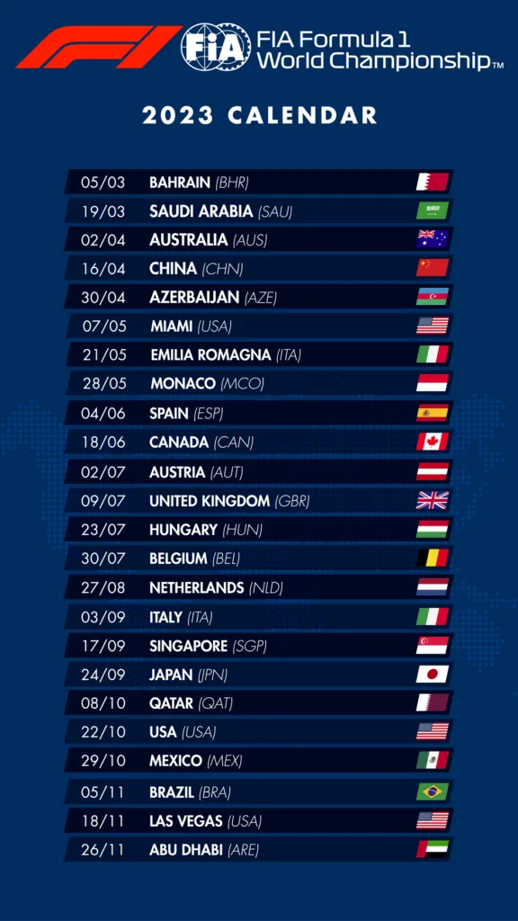 2023 F1 그랑프리 일정(캘린더)